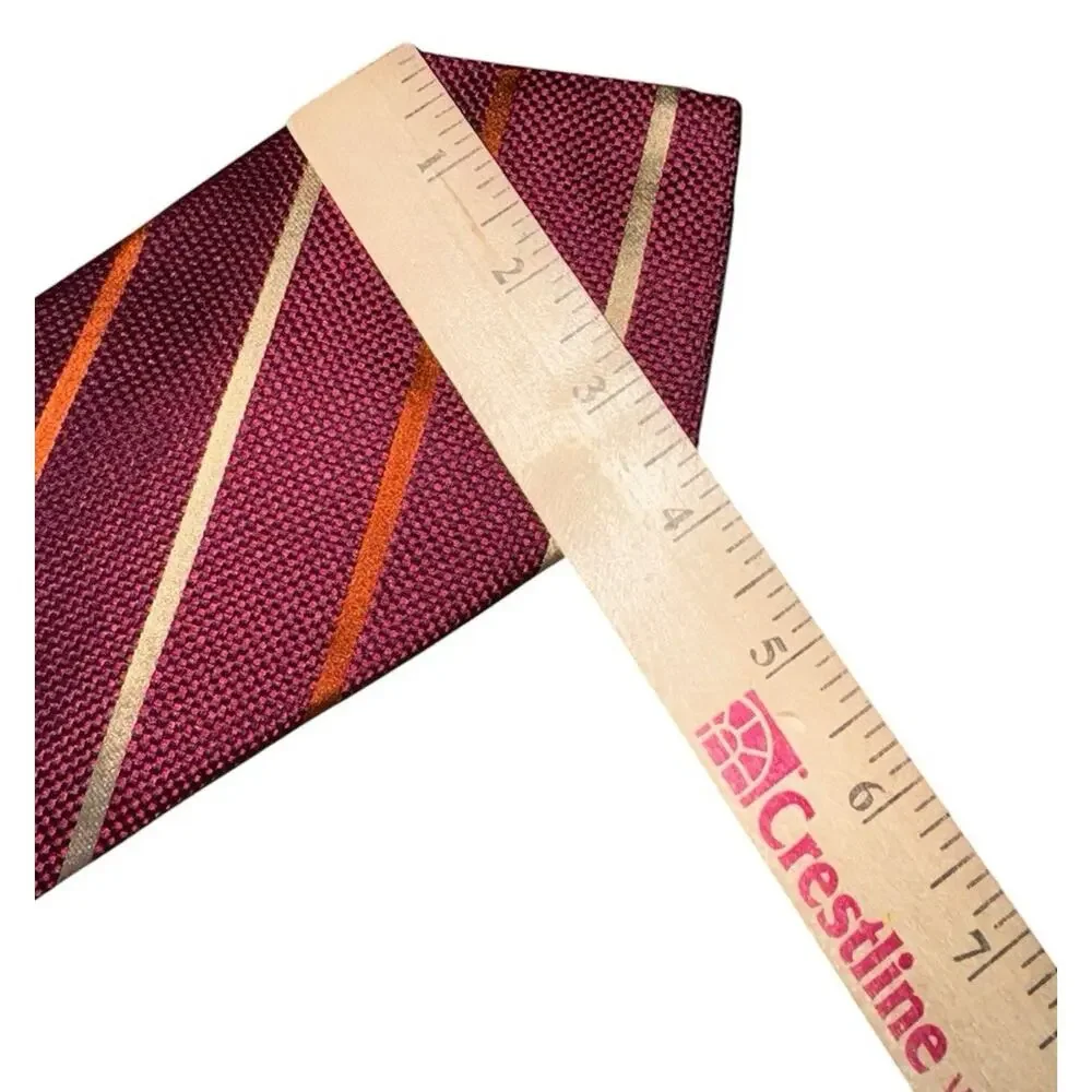 Executive Collection Tom James Tall Man Silk‎ Tie Burgundy Stripe Necktie Formal